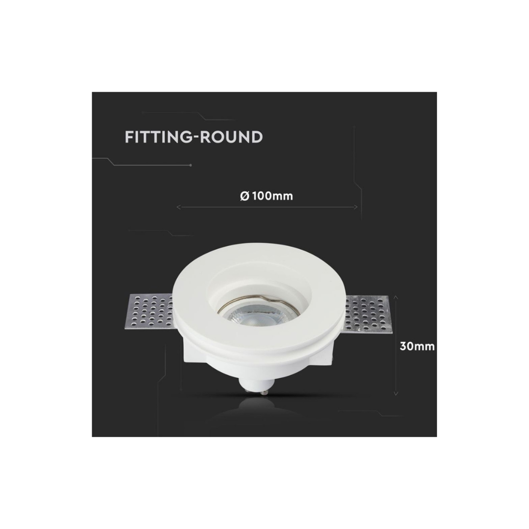 V-TAC Portafaretto LED da Incasso Rotondo in Gesso Bianco per GU10 e GU5.3 (MR16) – Design Minimal