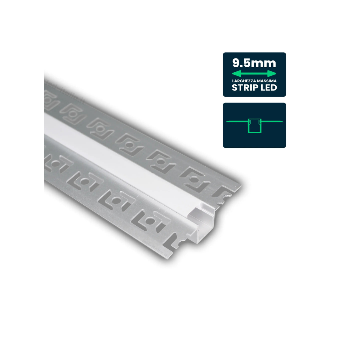 Profilo in Alluminio Colore Silver per Strip LED ad Incasso per Cartongesso vtac 3360