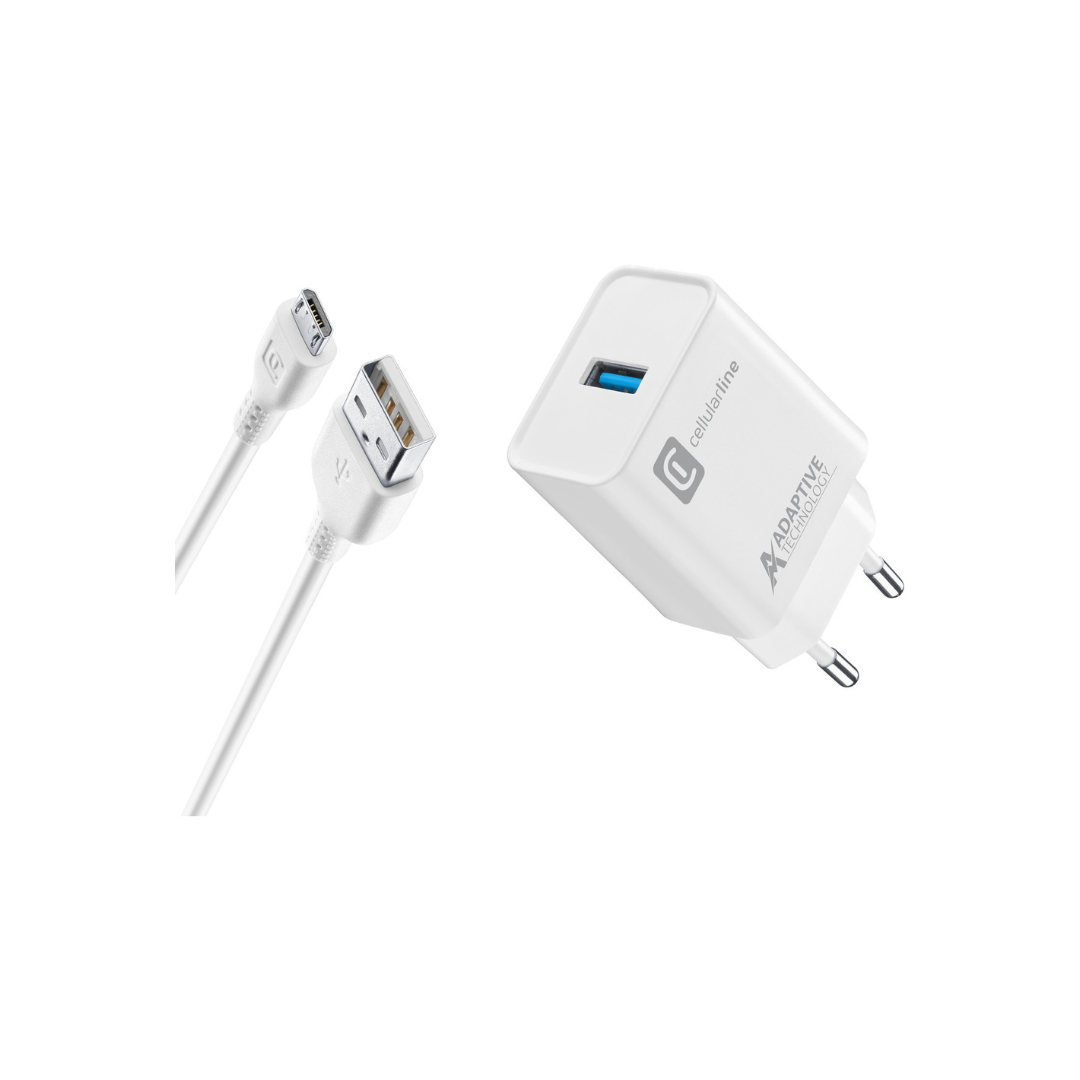 Kit caricabatterie+cavetto microusb 5w bianco Cellularline