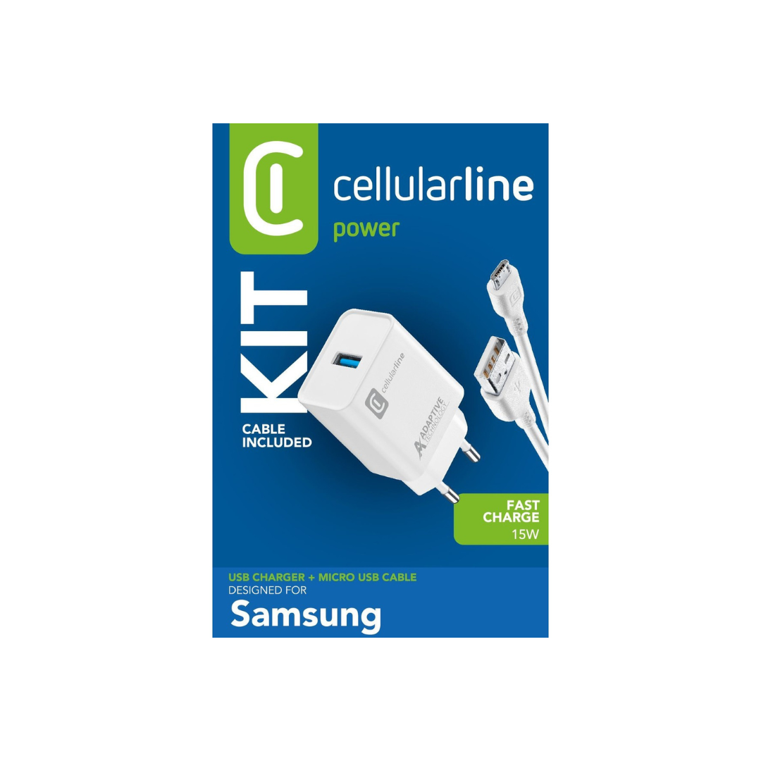 Kit caricabatteria+cavetto microusb 10w bianco Cellularline