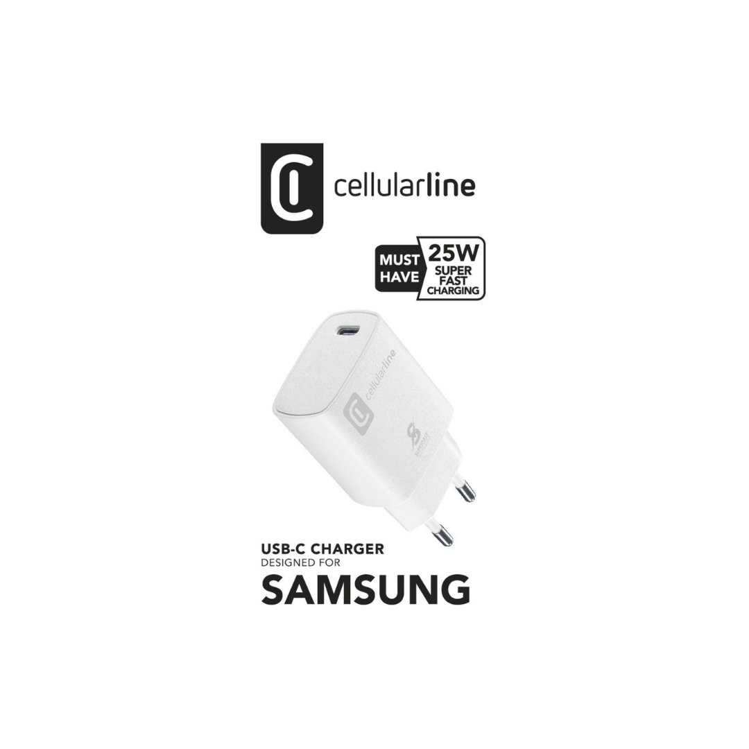Caricabatterie da Rete USB-C 25W Cellularline ACHSMUSBCPD25WSMLW – Compatibile Samsung, Ricarica Rapida PD