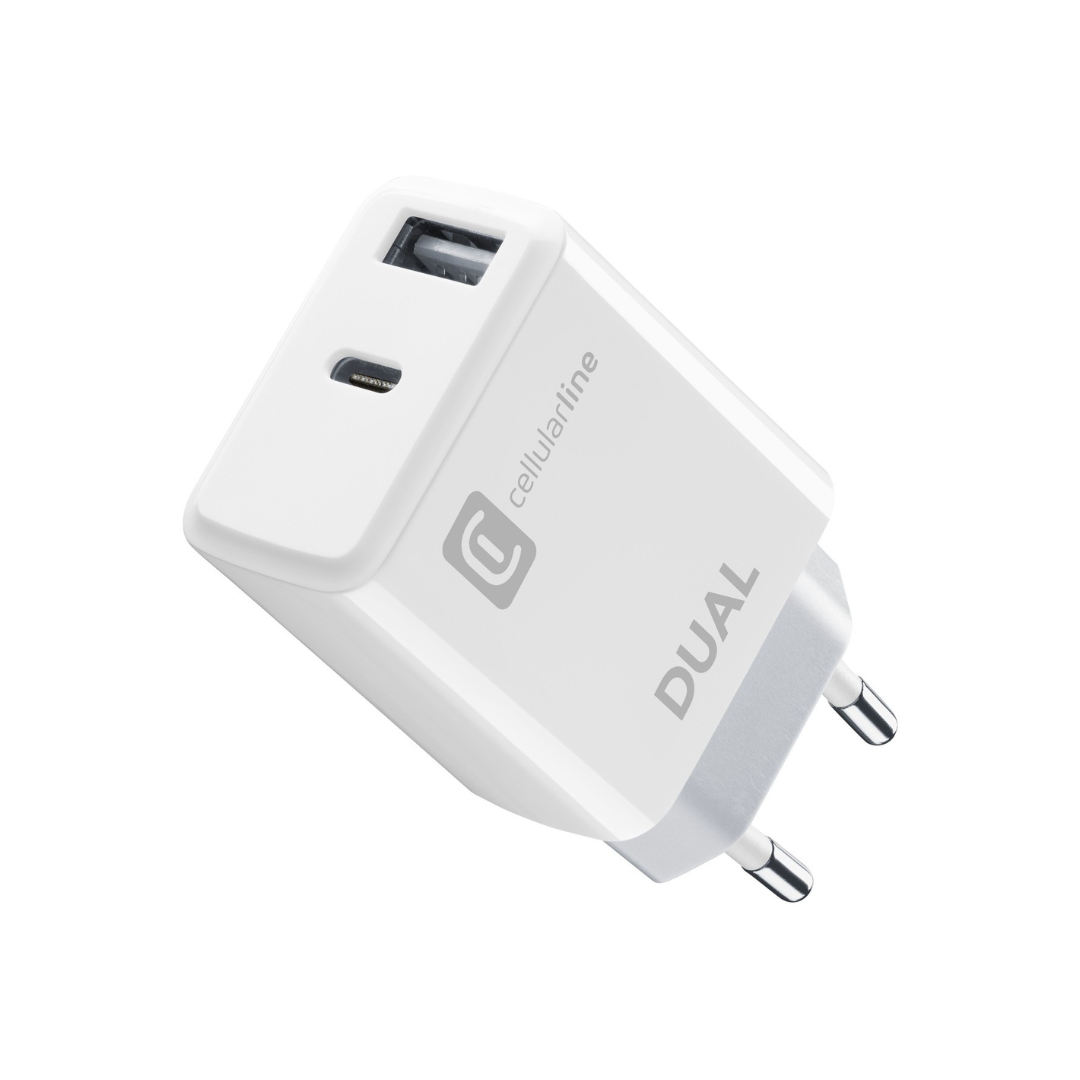 Caricabatteria dual usb-c/ usb-a 20w bianco Cellularline