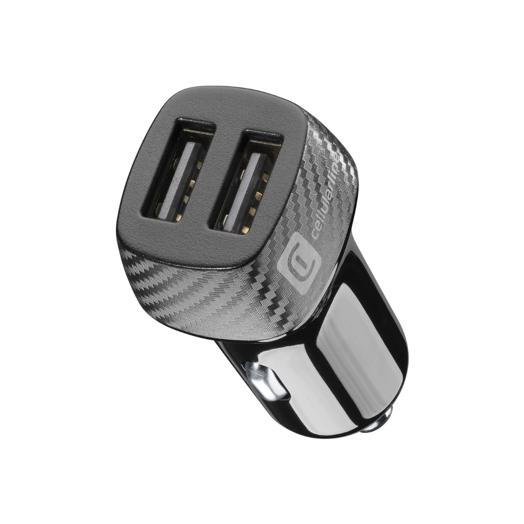 Caricabatteria da auto doppia usb 2x12w nero Cellularline