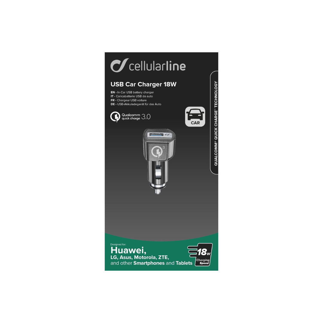 Caricabatteria da auto 18w con porta Usb-c nero Cellularline