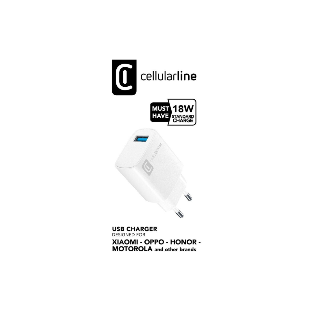 Caricabatterie USB 18W Cellularline ACHUSB18WSMLW – Ricarica Rapida Compatibile Xiaomi, OPPO, Motorola