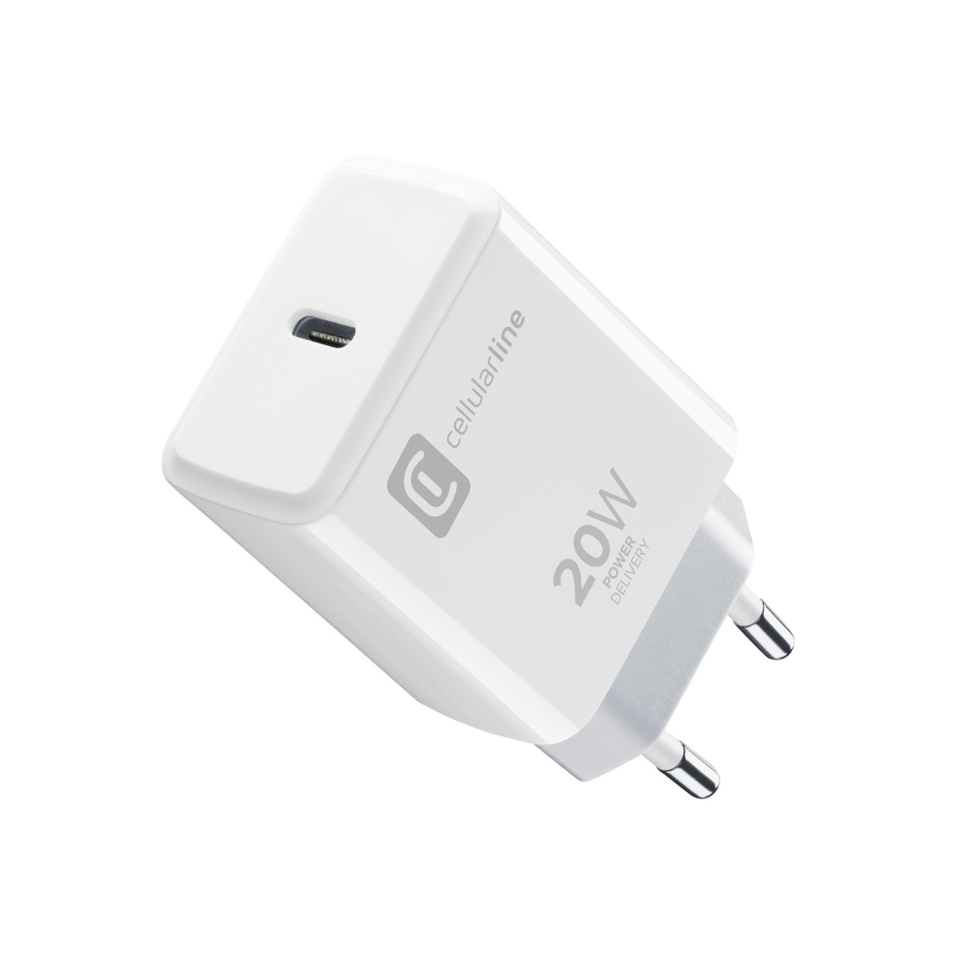 Caricabatterie USB-C 20W Cellularline ACHIPHUSBCPD20WW – Ricarica Rapida per iPhone, iPad | Colore Bianco