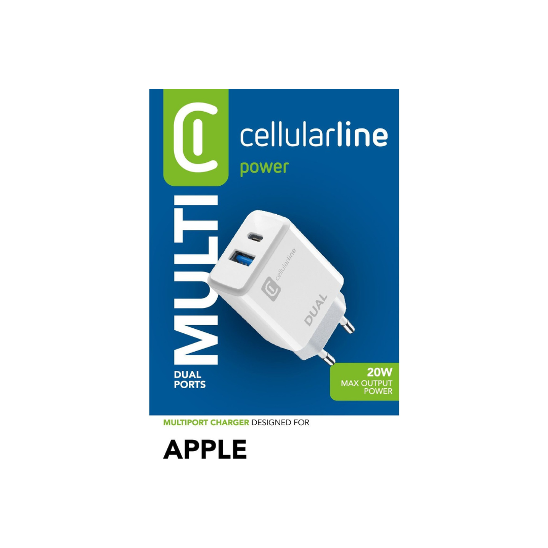 Caricabatteria dual usb-c/ usb-a 20w bianco Cellularline