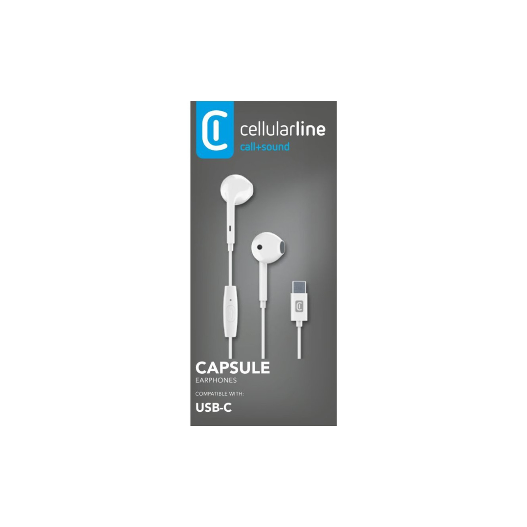Auricolari In-Ear USB-C Cellularline AUCAPSULETYPECW – Stereo di Qualità con Microfono e Tasto Multifunzionale