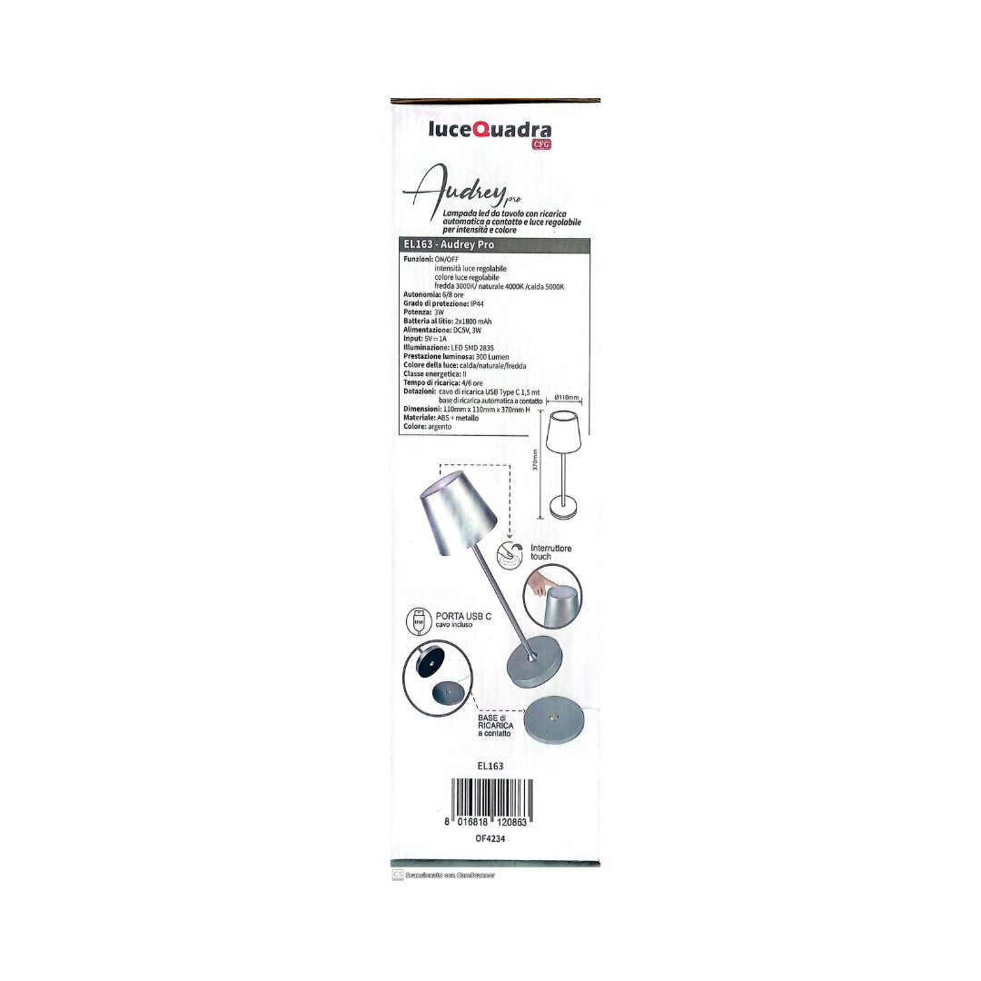 AUDREY PRO LAMPADA TAVOLO BASE RICARICA