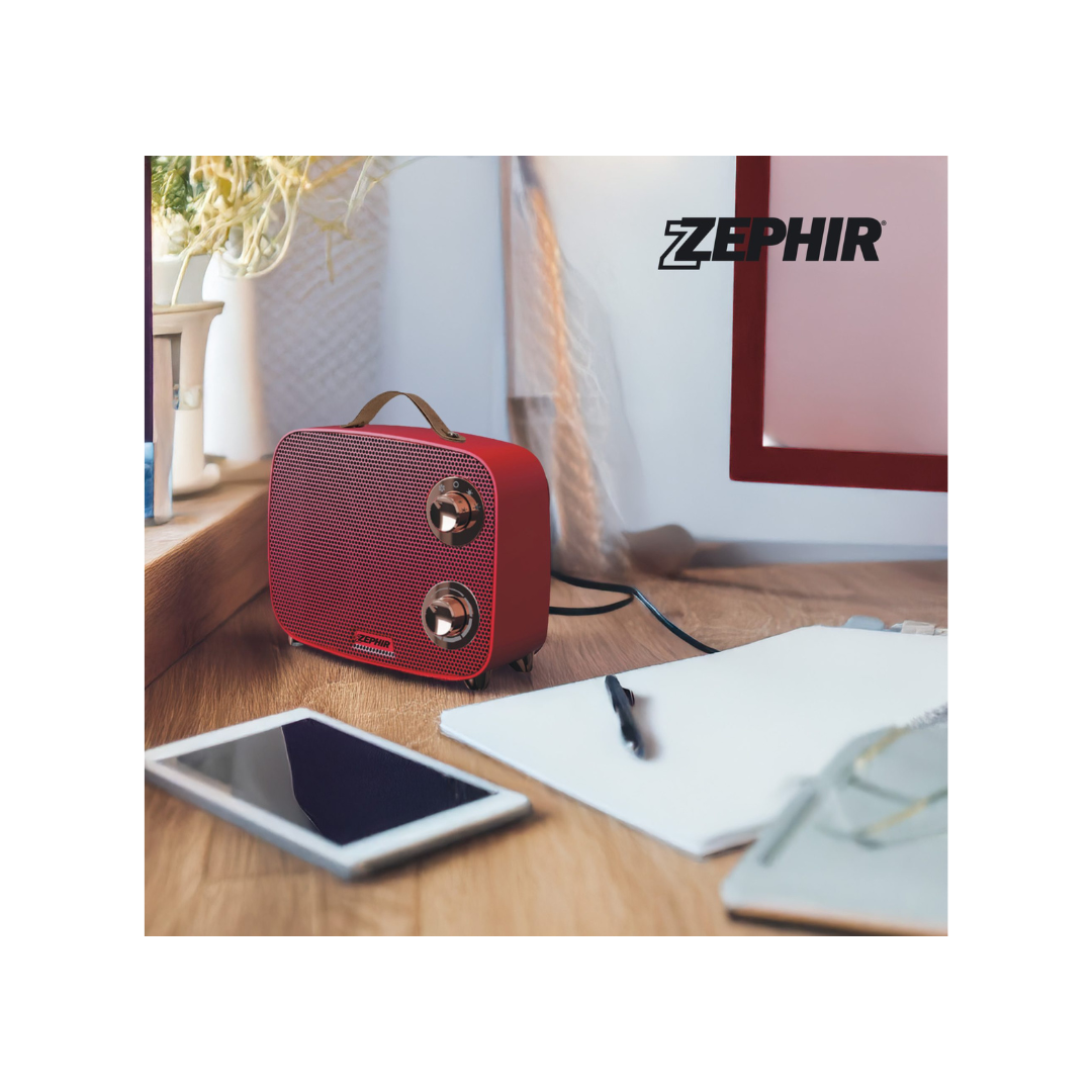 Zephir ZPTC888 – Termoventilatore Ceramico 750/1500 W con Manico e Piedini in Similpelle, Termostato Regolabile