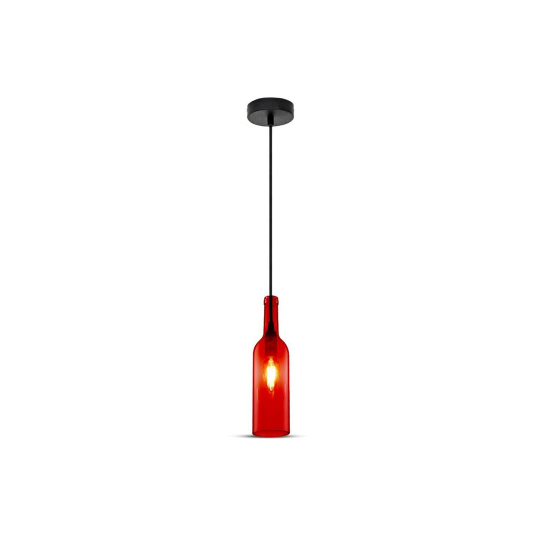 Lampadario LED a Bottiglia in Vetro con Portalampada E14 Rosso 3769 Vtac