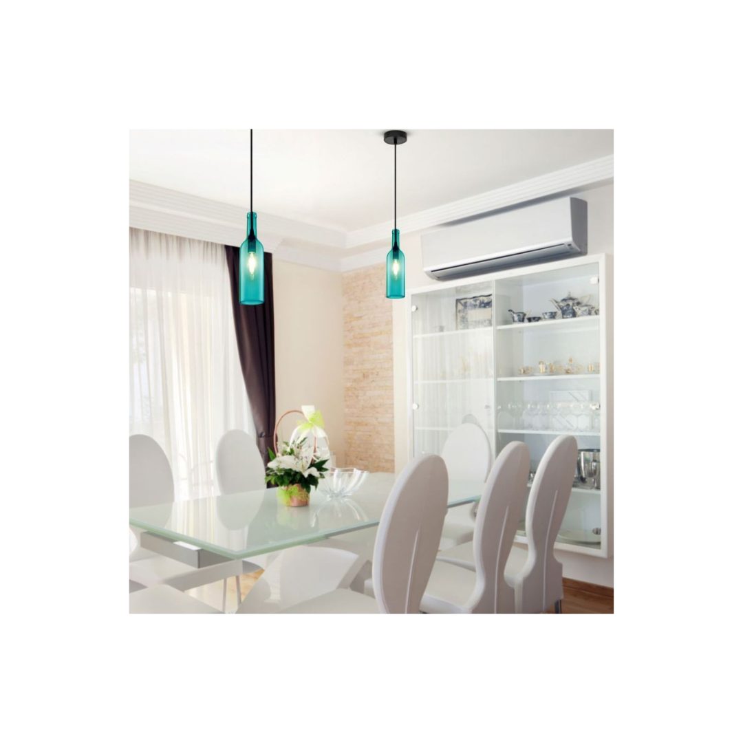 Lampadario LED a Bottiglia in Vetro con Portalampada E14 Blu 3768 vtac