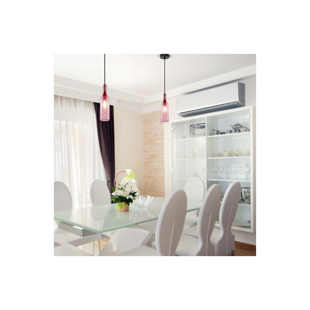 Lampadario LED a Bottiglia in Vetro con Portalampada E14 Colore Rose 3774 vtac