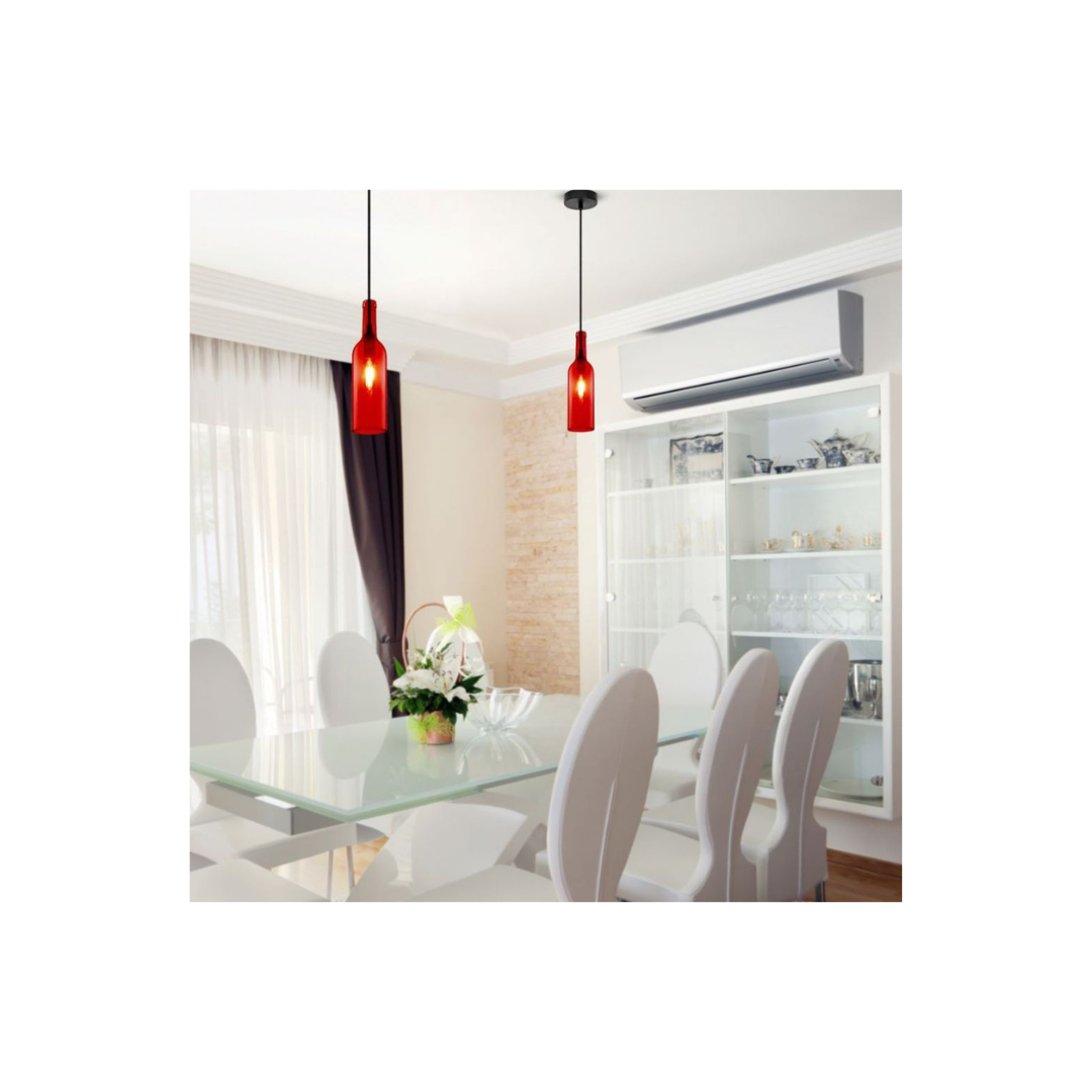 Lampadario LED a Bottiglia in Vetro con Portalampada E14 Rosso 3769 Vtac