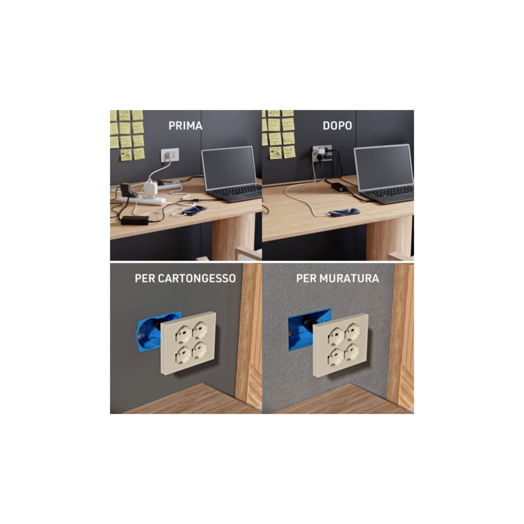 Multipresa da Parete Electraline 2x2P + 2P+T 16A – Mod. 22105