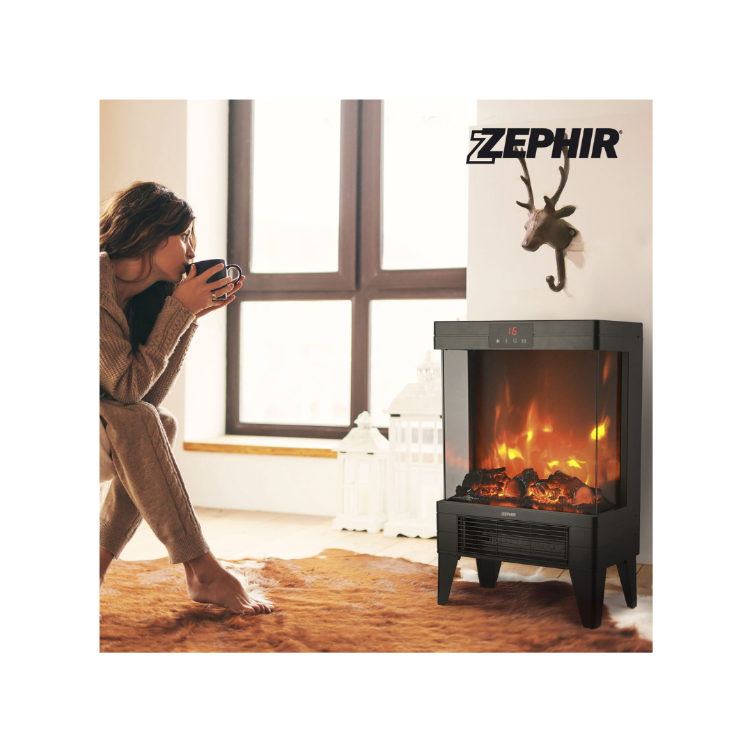 Caminetto Elettrico Zephir ZFP9600 – 1000/2000 W, Effetto Fiamma & Telecomando