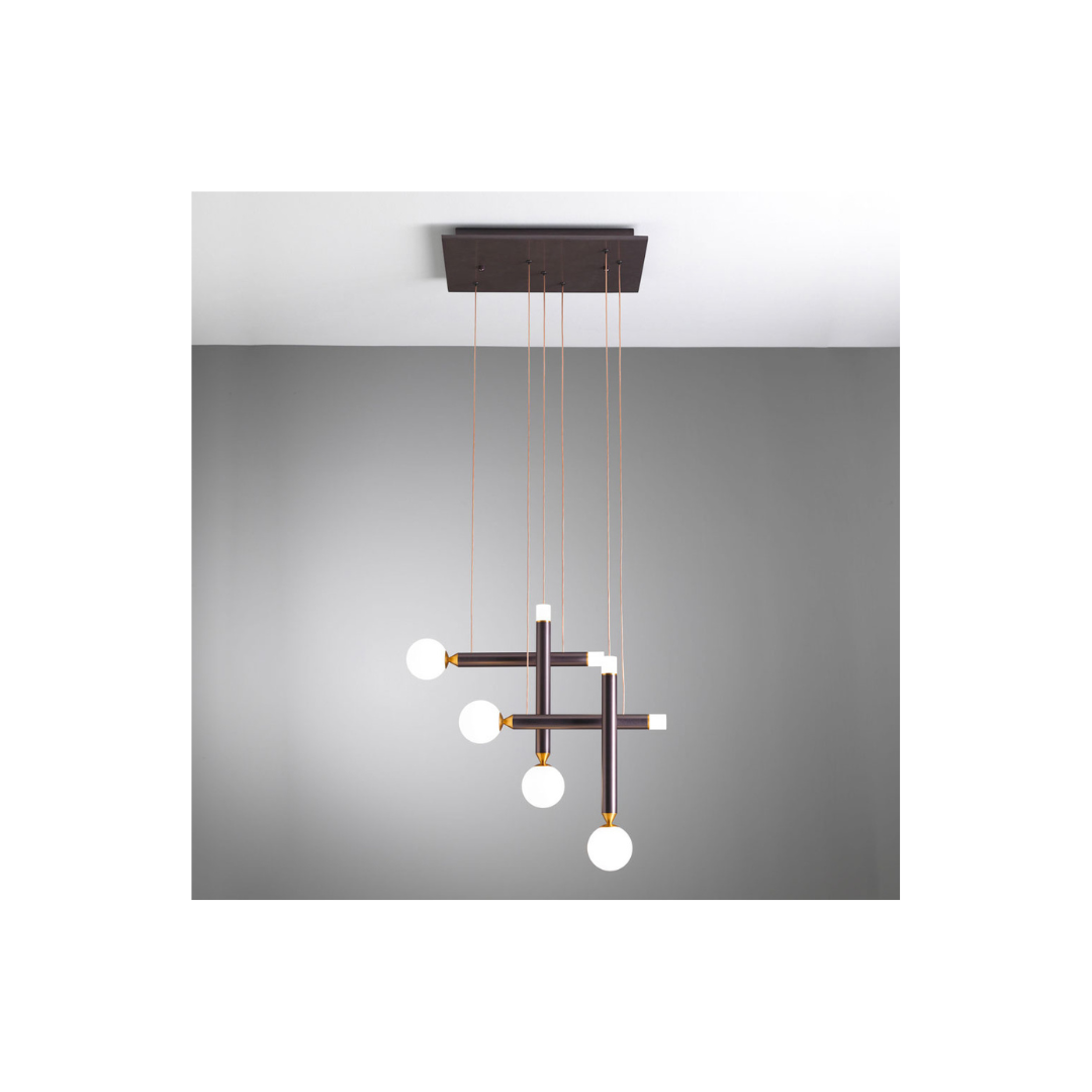 Lampada a Sospensione Seventy 4 Luci Marrone Ossidato 4x2W+4x4W 3000K – Vivida SKU 0080.31.BRL