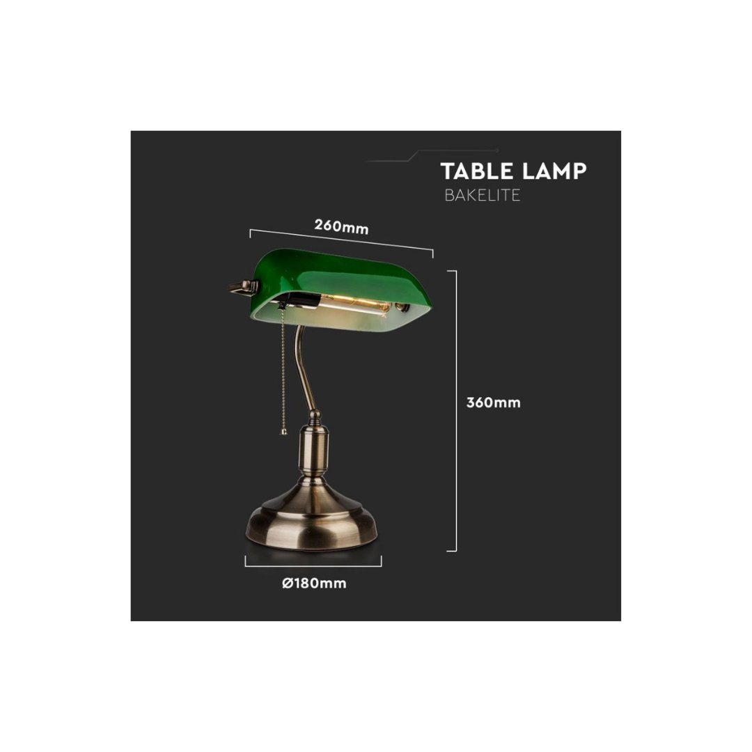 V-TAC Lampada da Tavolo Vintage Verde in Metallo con Attacco E27 e Diffusore in Vetro Inclinabile 90°