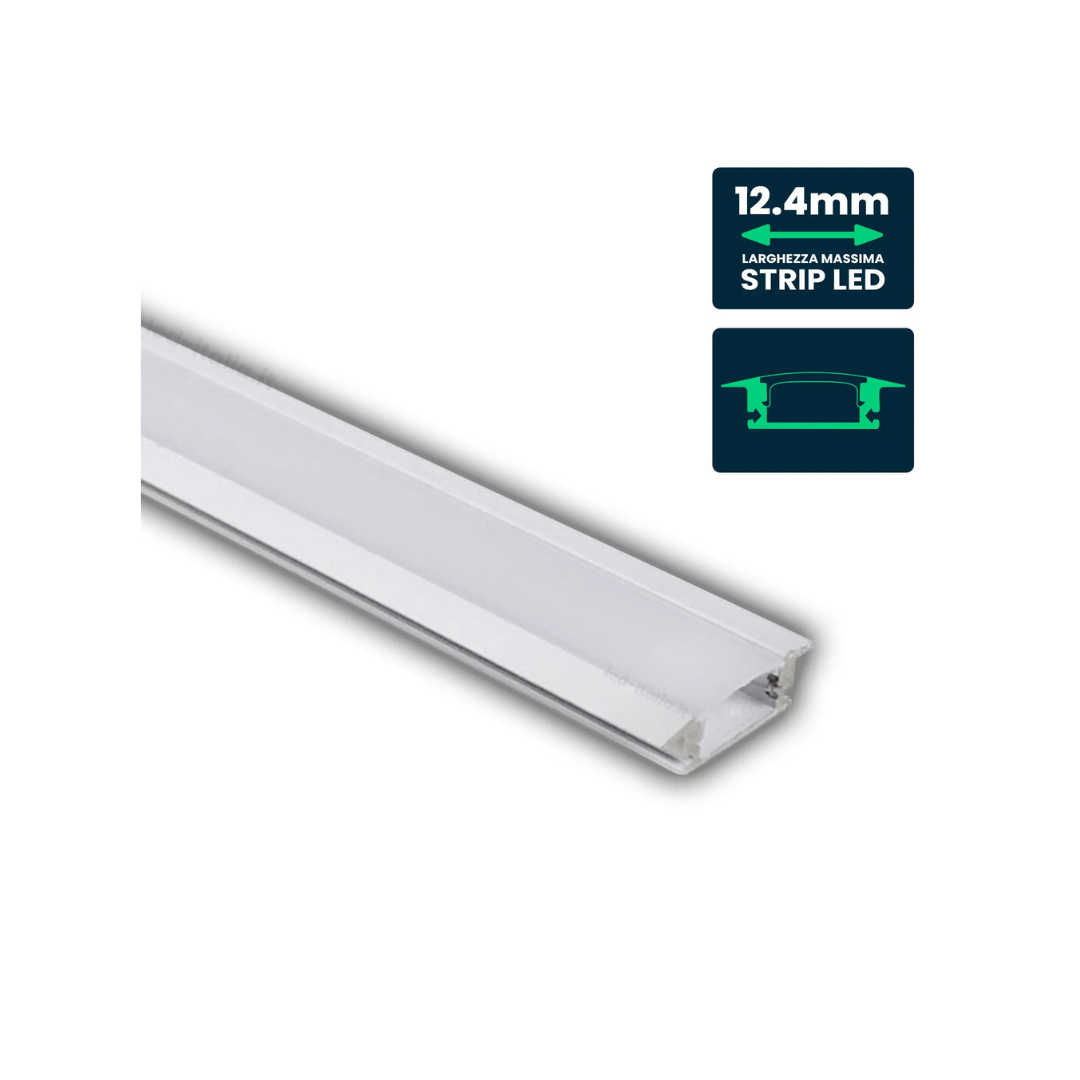 VT-8106-W Profilo LED da Incasso alluminio per Strip fino a 12,4 mm con Cover Opaca 2 Metri