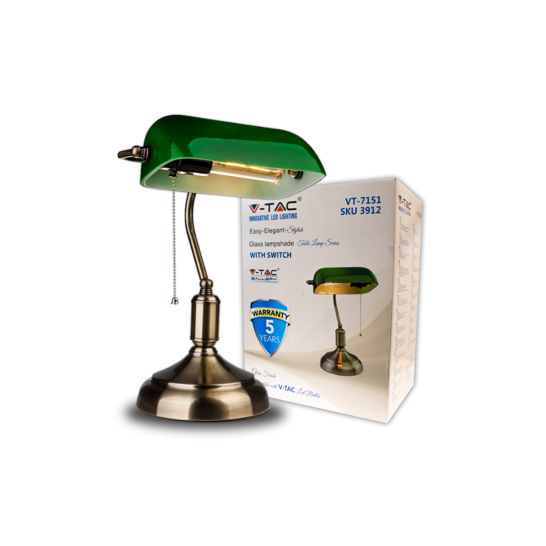 V-TAC Lampada da Tavolo Vintage Verde in Metallo con Attacco E27 e Diffusore in Vetro Inclinabile 90°