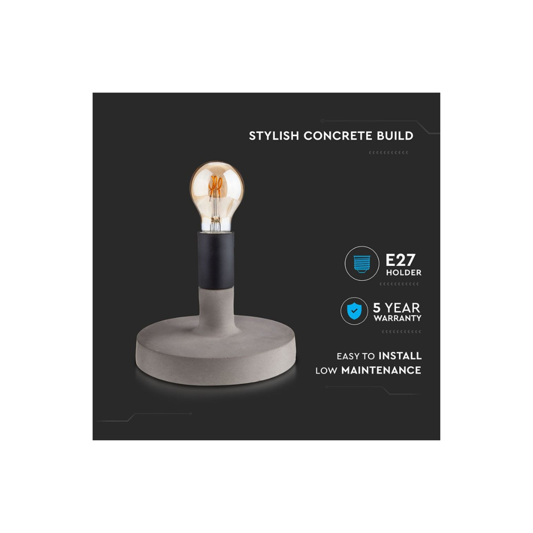 Lampada LED da Tavolo Rotonda con Attacco E27 Max 60W e Base in Calcestruzzo – Design Moderno