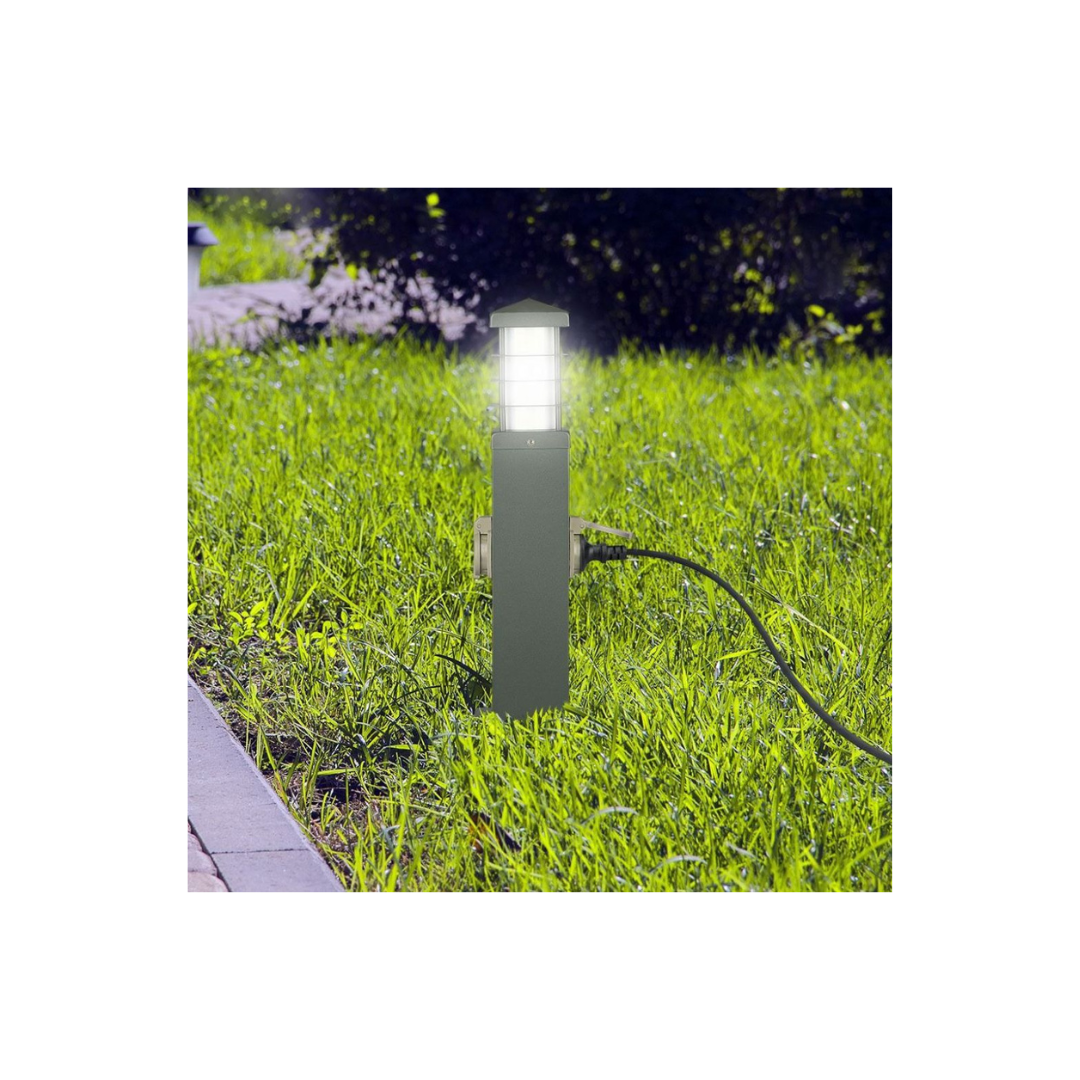 V-TAC Multipresa da Giardino a Colonna IP44 con Portalampada E27 e 2 Prese 16A – Acciaio Inox Grigio Scuro 300mm