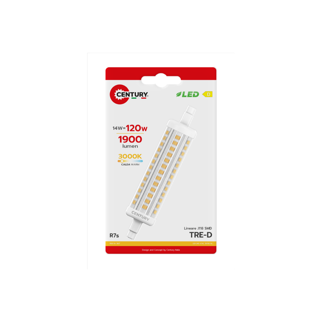 CENTURY Lampada LED R7S 14W (120W) – 1900 Lm – 3000K Luce Calda – TR-1411830BL