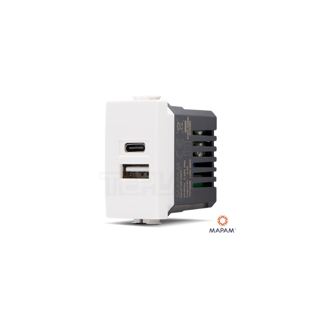 Presa doppia USB A+C JOY compatibile Matix - Mapam 533B