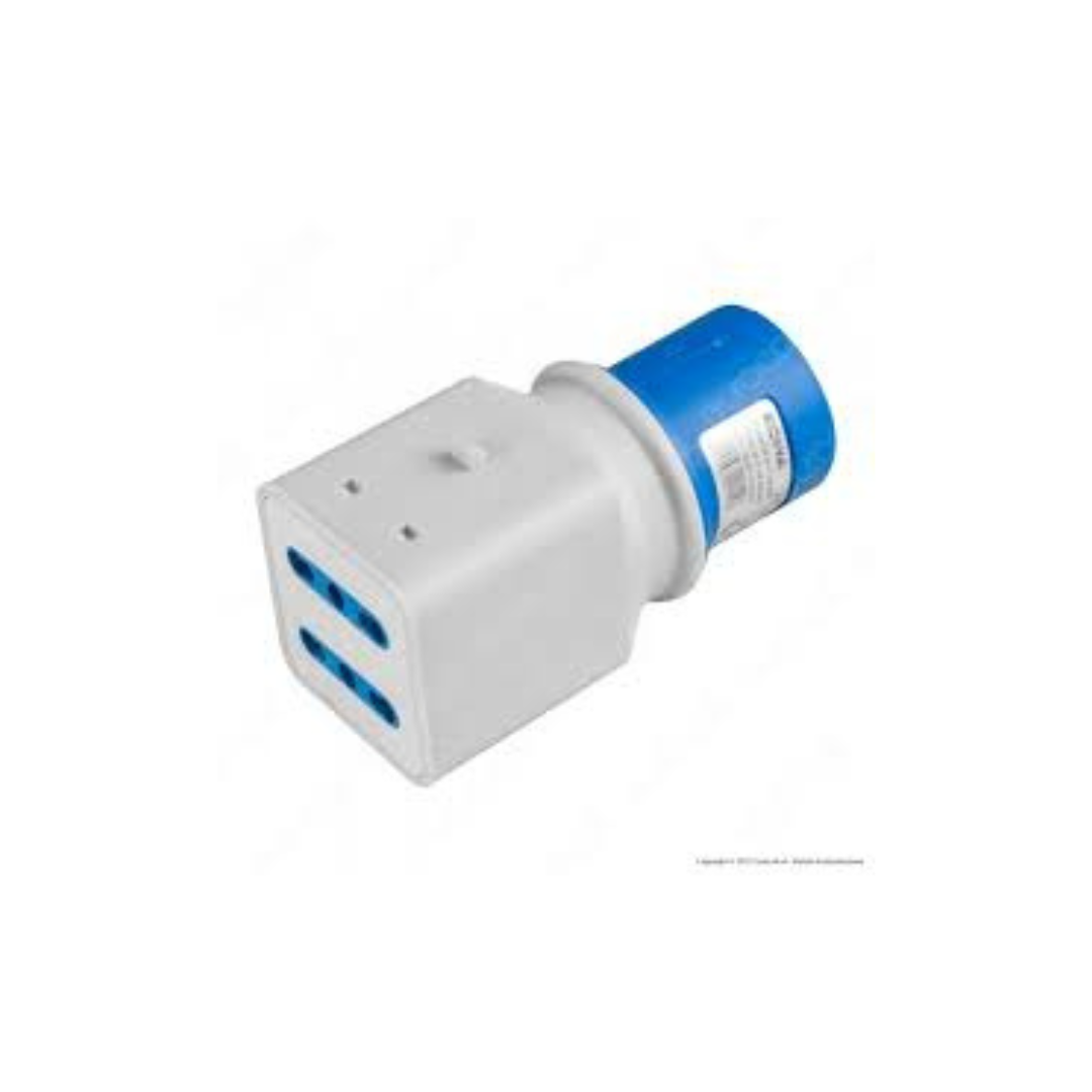 Adattatore industriale ECOVA 1spina blu 16A+ doppia presa bipasso 10/16A 20554