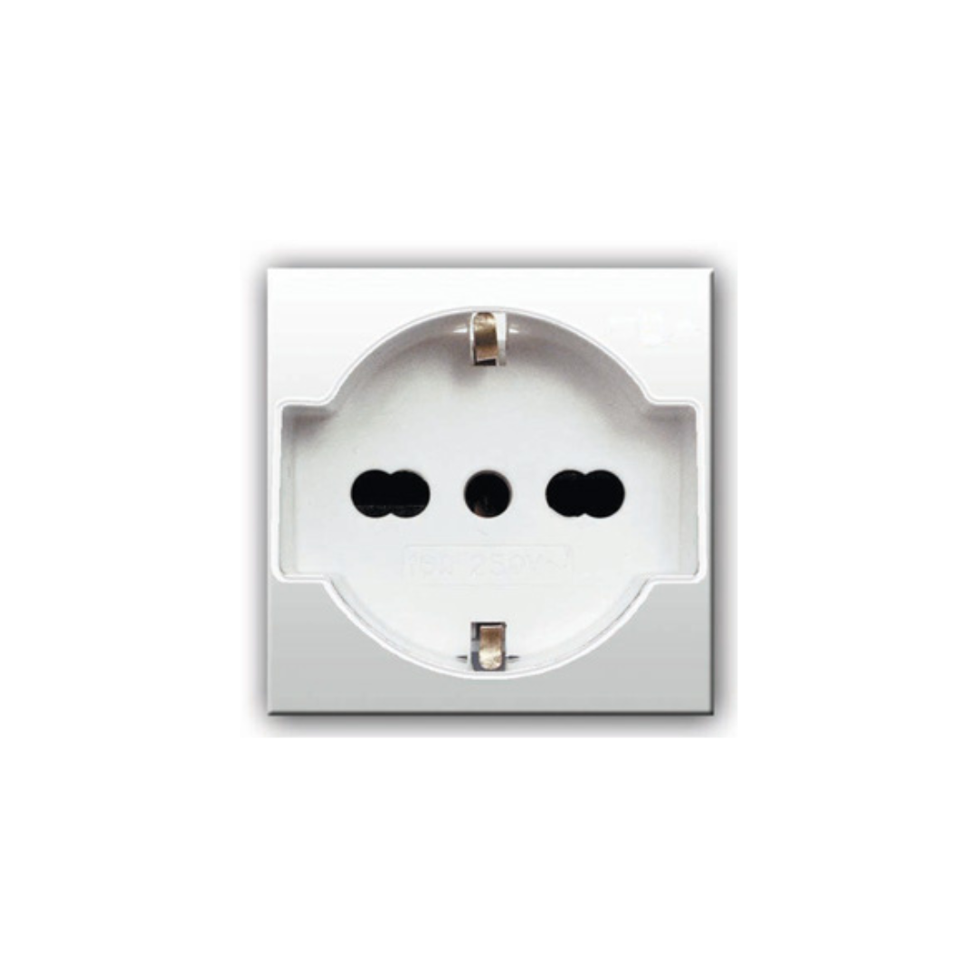 Presa shuko-bipasso AVE , Domus S44, colore RAL 9010, P11 2P+T 10A 250V - finitura lucida 441090/15TS