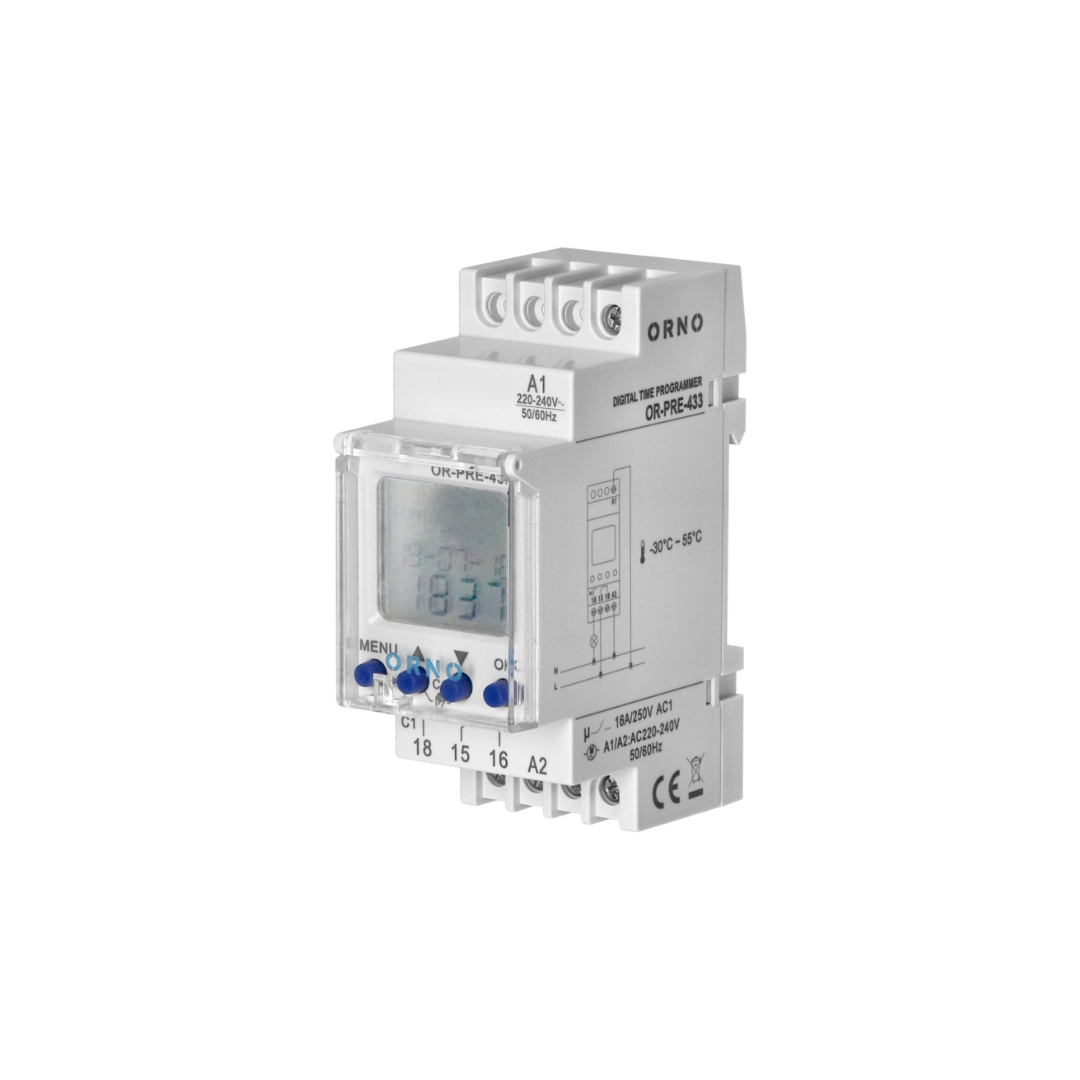 Timer Settimanale Digitale ORNO OR-PRE-433 da Guida DIN