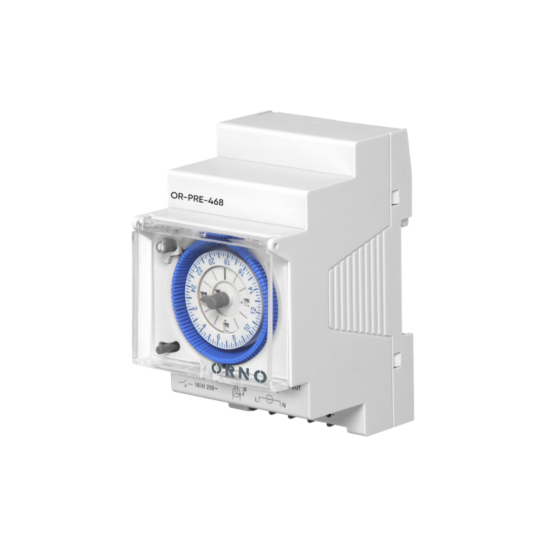 Timer Meccanico Giornaliero ORNO OR-PRE-468 da Guida DIN 3 Moduli 24h con Riserva 200h