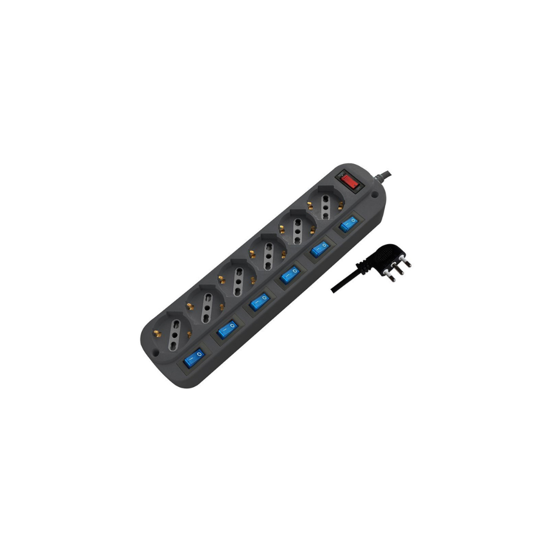 V-TAC Multipresa Elettrica 6 Prese Bipasso/Schuko 10/16A con Interruttori – Cavo 1,5m Nera