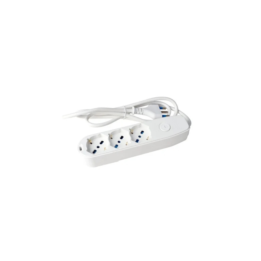 Multipresa Bianca 3 Posti con Interruttore e Cavo 1,5 m – 3 Prese Universali Ecova 30101X