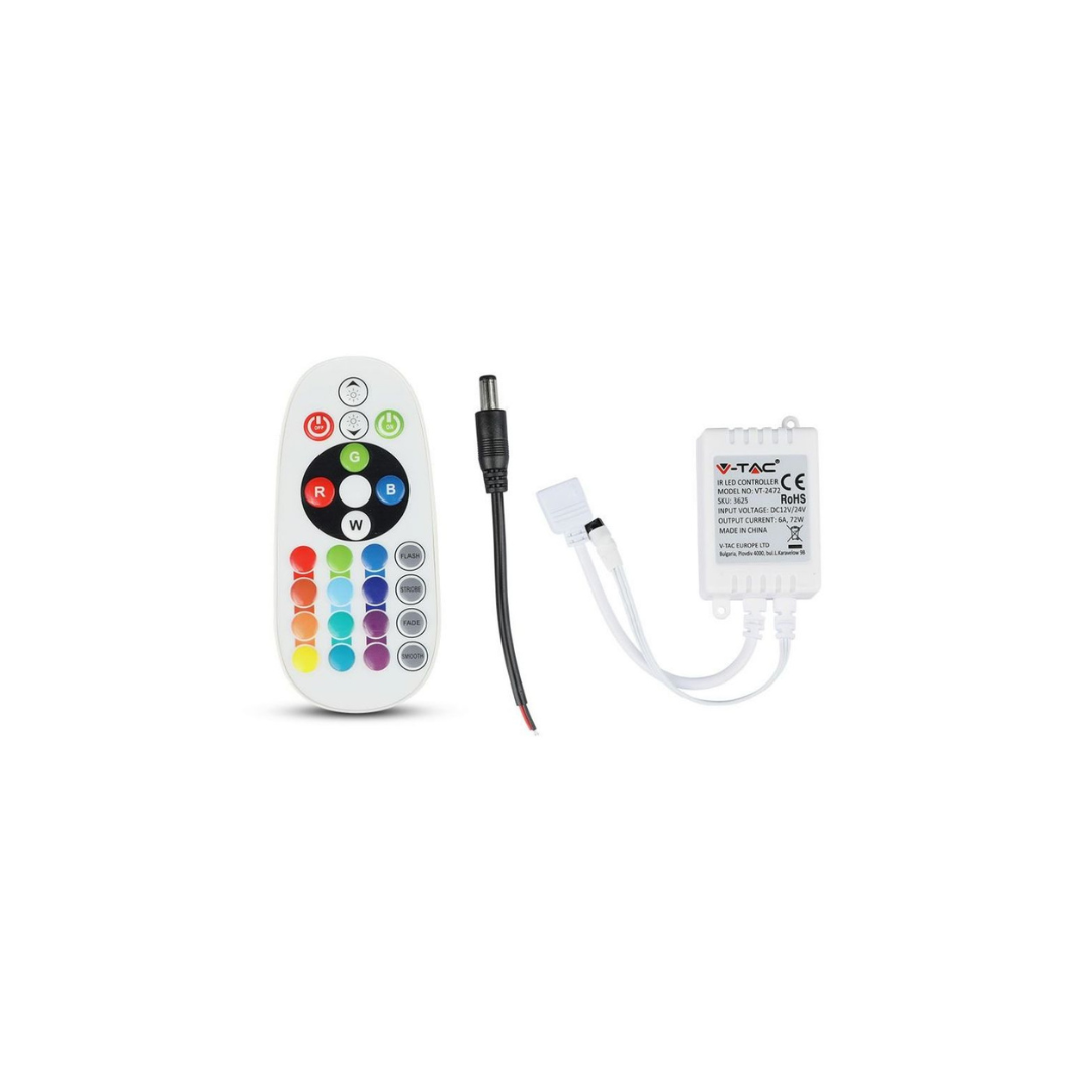 V-TAC Controller per Strip LED RGB con Telecomando IR 24 Tasti – Centralina RGB