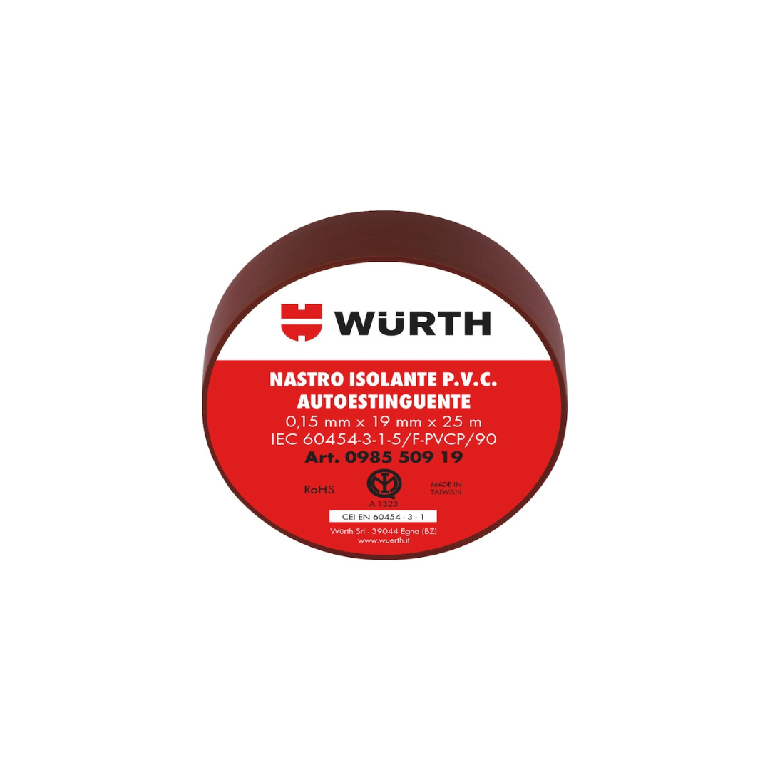Nastro Isolante Würth High Quality PVC Marrone 19 mm x 25 m IMQ – Cod. 098550919