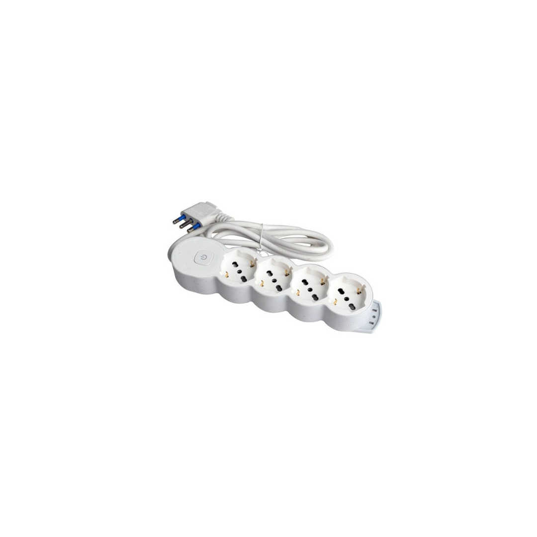 Multipresa 4 Prese P40 con Interruttore ON/OFF, Spina 16A e Cavo 1,5 m Bianco e Grigio – ECOVA 30260