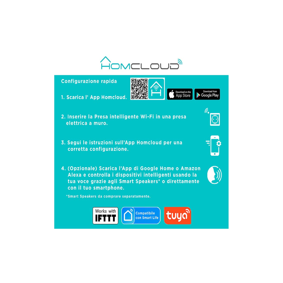 Homcloud Presa Intelligente Wi-Fi 16 A Italiana con Monitoraggio Consumi – Compatibile Alexa/Google