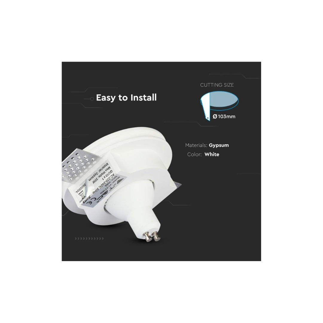 V-TAC Portafaretto LED da Incasso Rotondo GU10 e GU5.3 (MR16) Corpo in Gesso Bianco