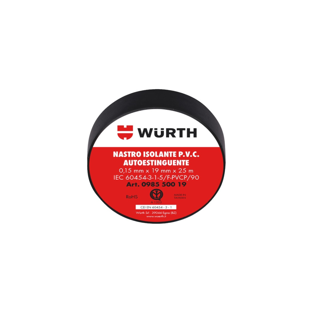 Nastro Isolante Würth High Quality PVC Nero 19 mm x 25 m IMQ – Cod. 098550019