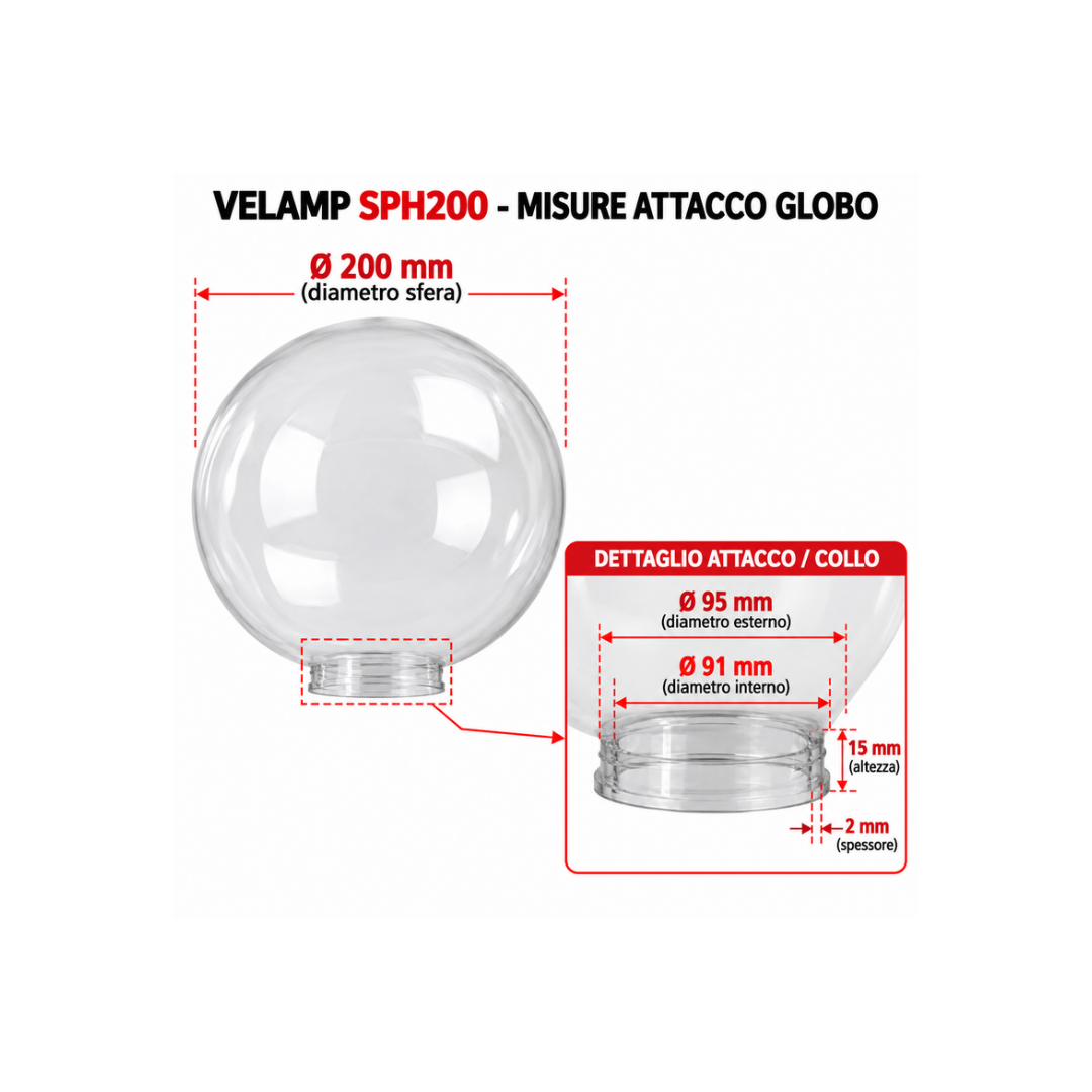 Globo Trasparente Ø 20 cm per Illuminazione da Esterno SPH205 VELAMP