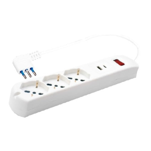 Multipresa ECOVA spina 10A 3prese universali 10/16A 1presa usbA+1usb C 30236