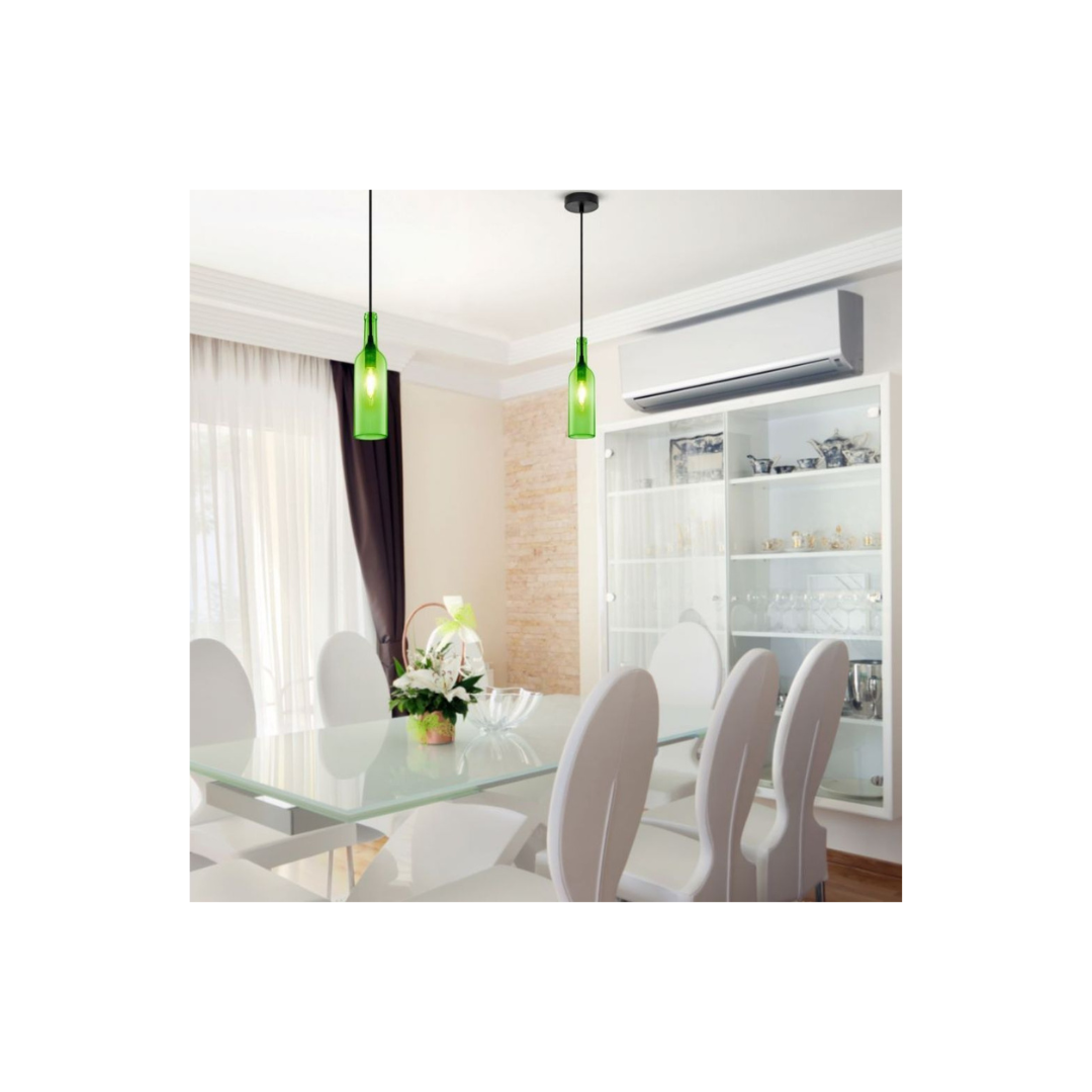 Lampadario LED a Bottiglia in Vetro con Portalampada E14  Verde 3767 vtac