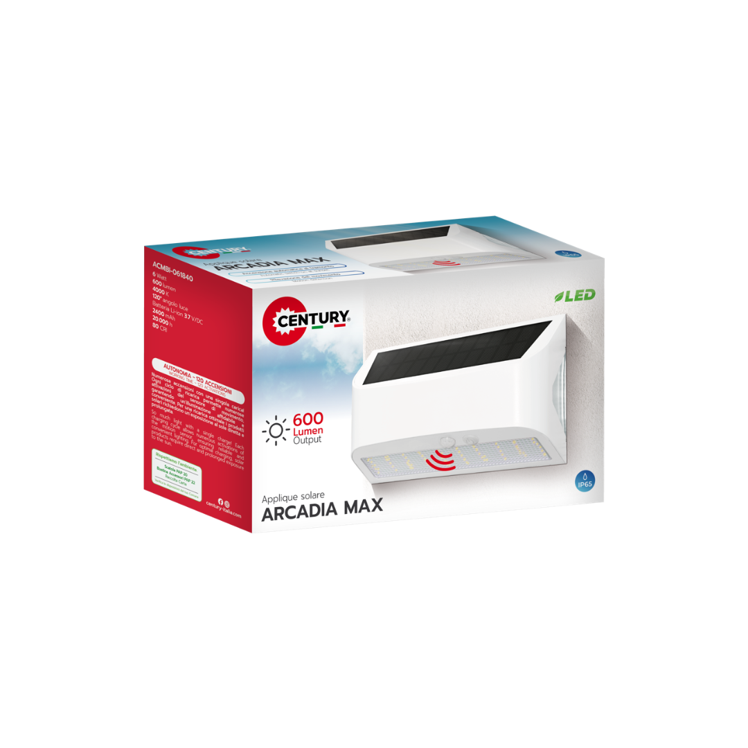 Applique LED Solare Arcadia Max ACMBI-061840 – Lampada da Parete Esterno con Sensore