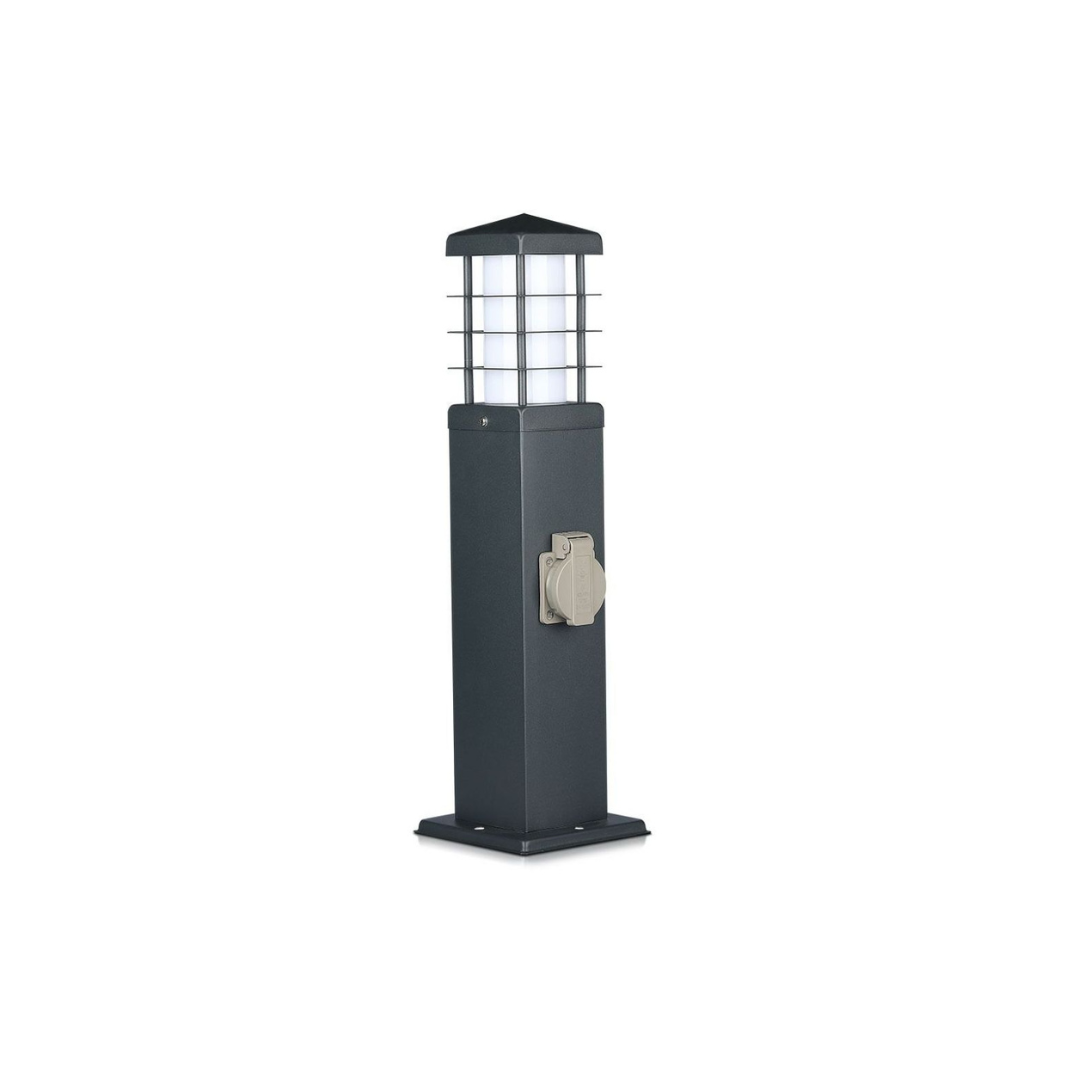 V-TAC Multipresa da Giardino a Colonna IP44 con Portalampada E27 e 2 Prese 16A – Acciaio Inox Grigio Scuro 300mm