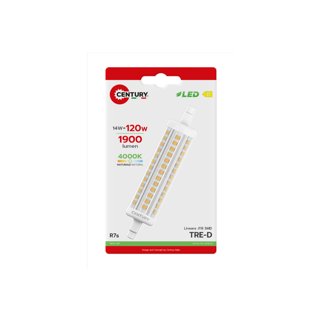 CENTURY Lampada LED R7S 14W (120W) – 1900 Lm – 4000K Luce neutra  – TR-1411840BL