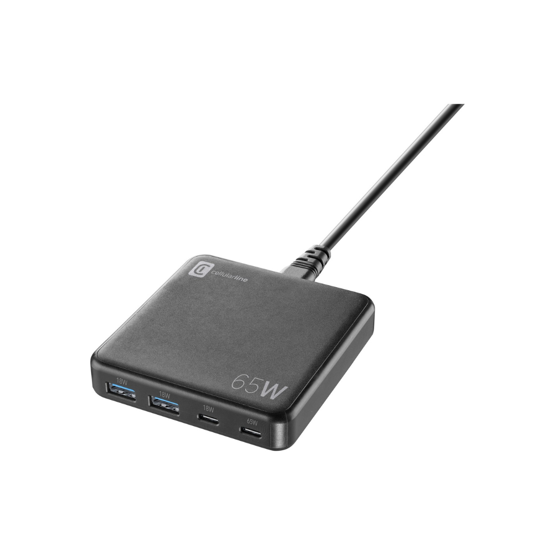 Caricatore da Scrivania Cellularline Multipower Desk 65W GaN – ACHUSBGAN4PD65WK