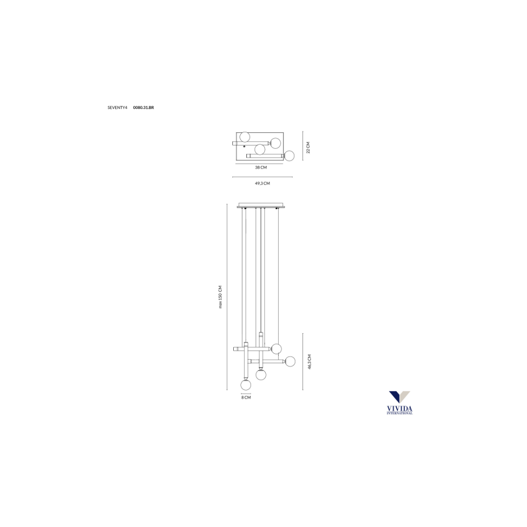 Lampada a Sospensione Seventy 4 Luci Marrone Ossidato 4x2W+4x4W 3000K – Vivida SKU 0080.31.BRL