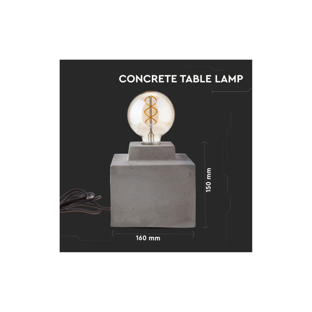 Lampada da Tavolo V-TAC Quadrata con Portalampada E27 (Max 60W) – Base in Calcestruzzo Design Moderno