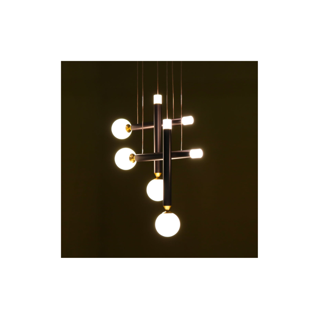 Lampada a Sospensione Seventy 4 Luci Marrone Ossidato 4x2W+4x4W 3000K – Vivida SKU 0080.31.BRL